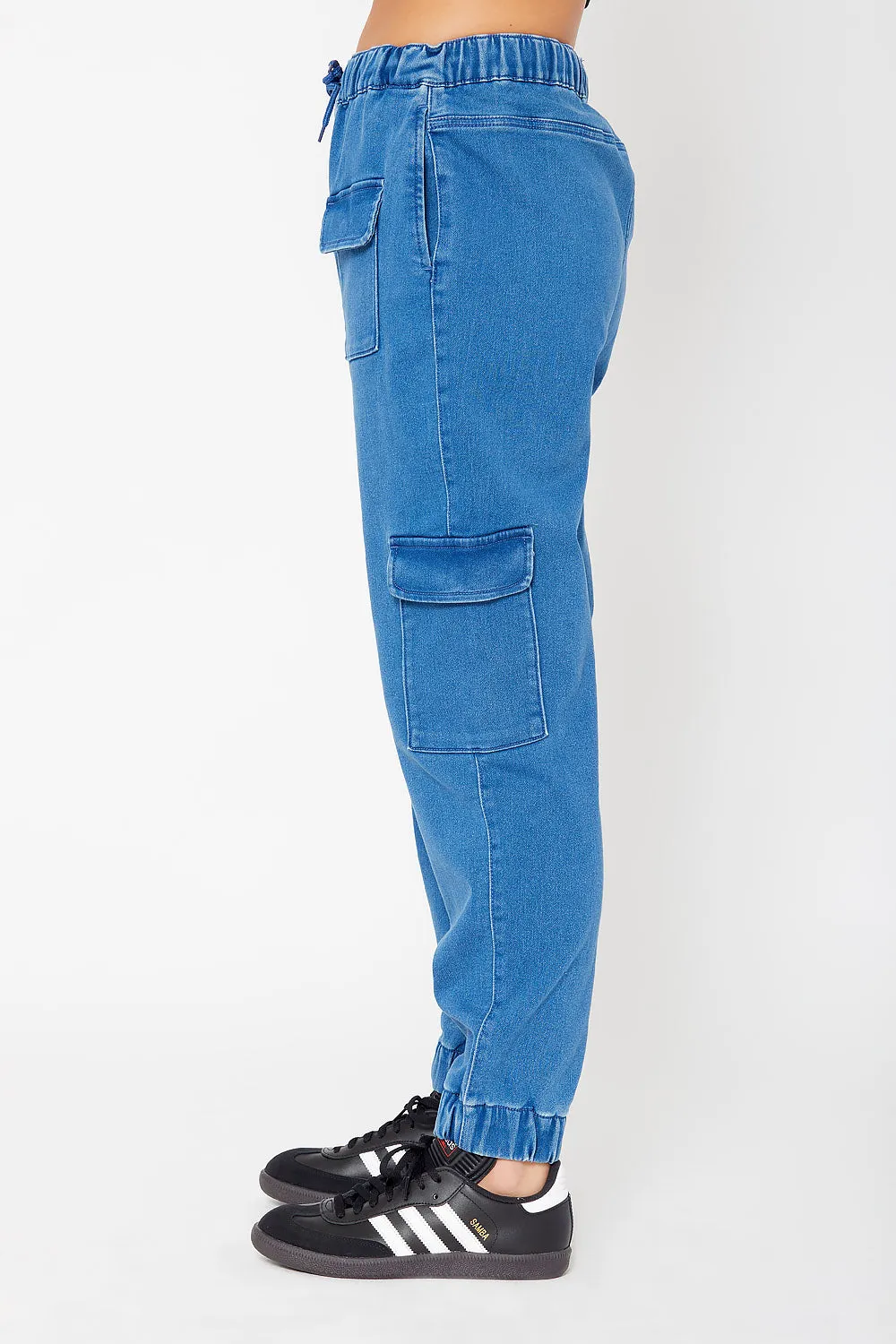 High-rise cotton knit cargo joggers