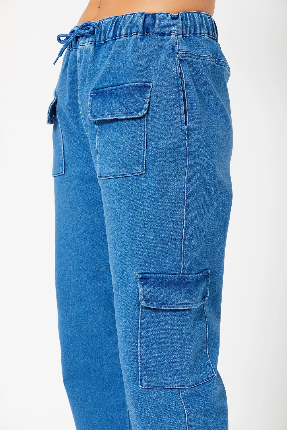 High-rise cotton knit cargo joggers