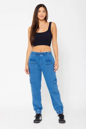 High-rise cotton knit cargo joggers
