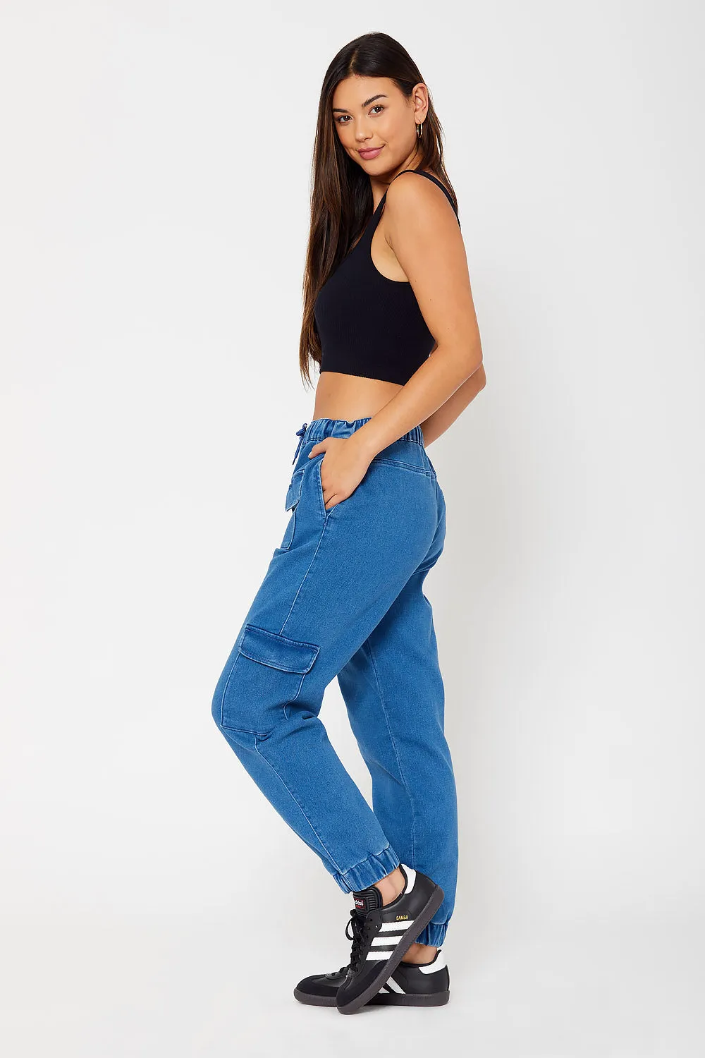 High-rise cotton knit cargo joggers
