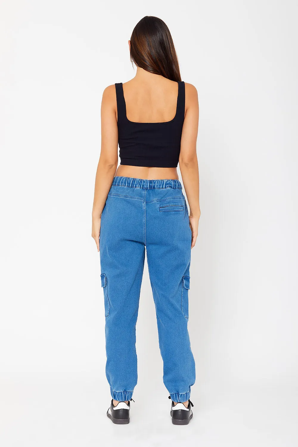 High-rise cotton knit cargo joggers