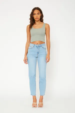 High-rise light blue denim