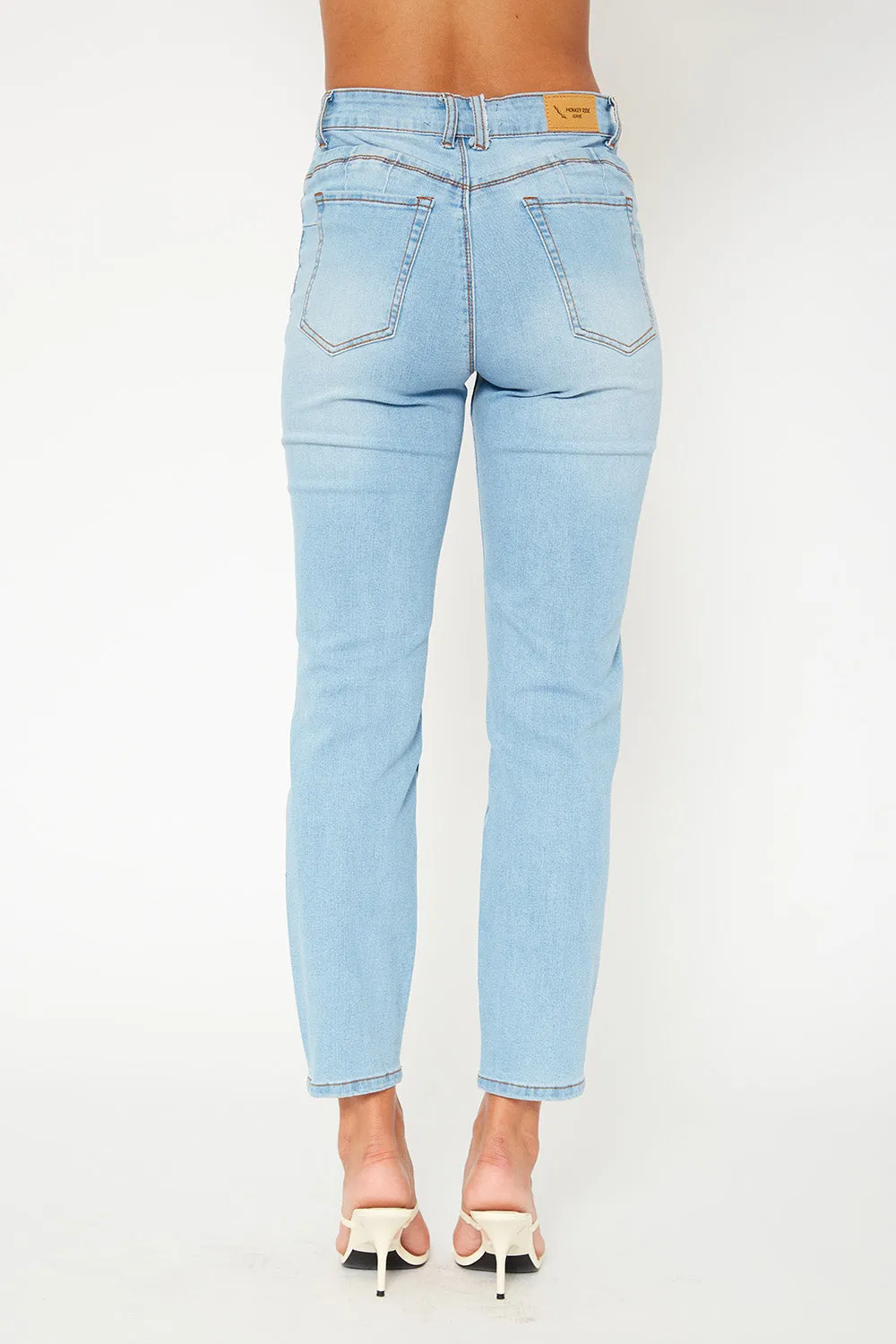 High-rise light blue denim