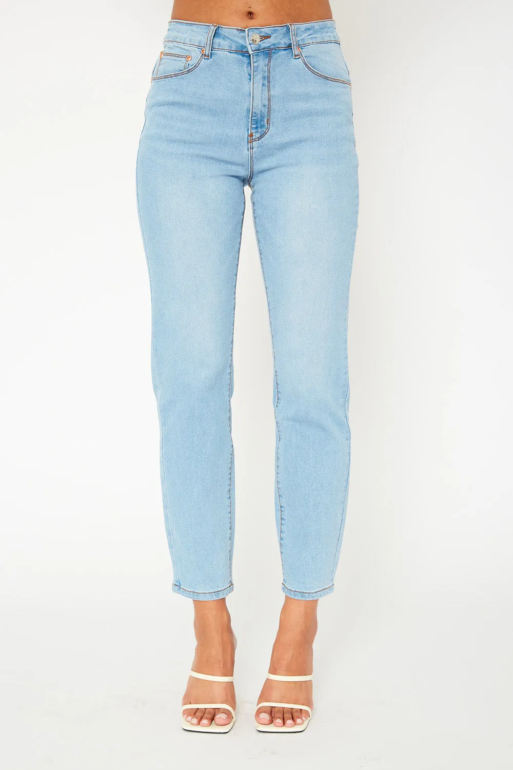 High-rise light blue denim