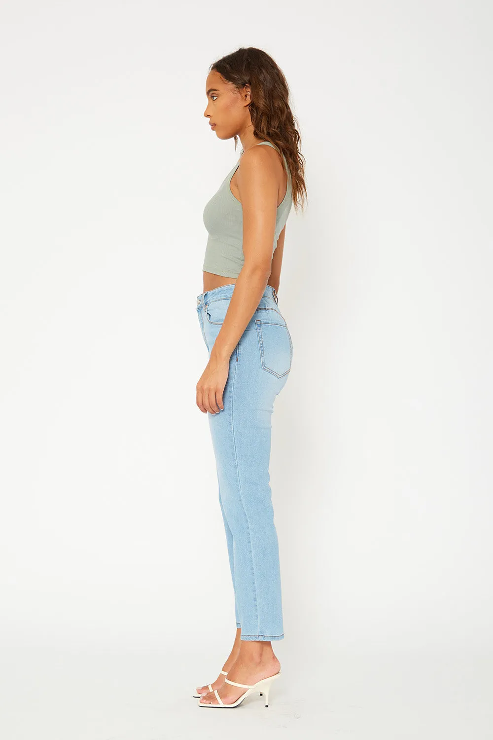 High-rise light blue denim