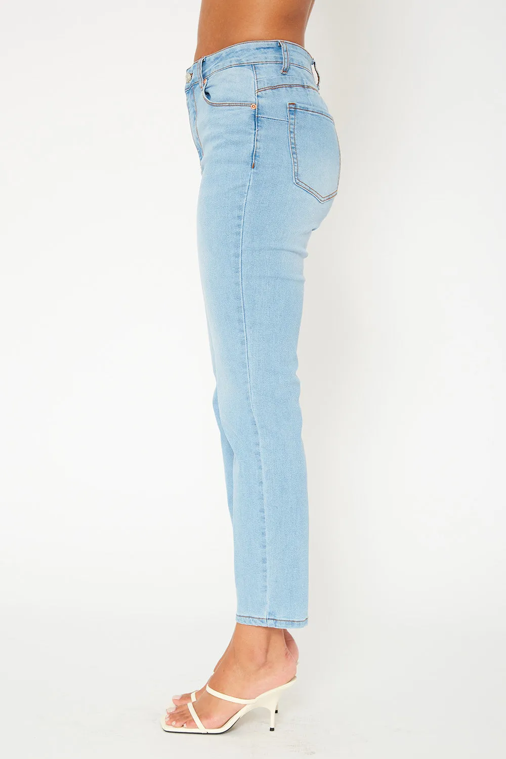 High-rise light blue denim