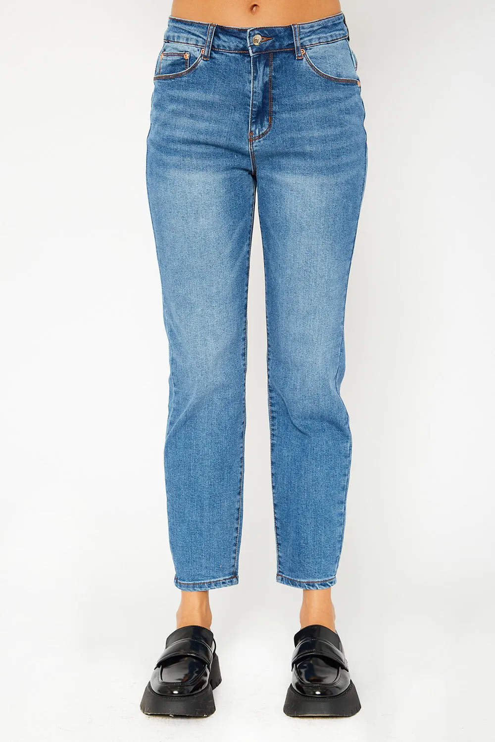 High-rise medium blue denim