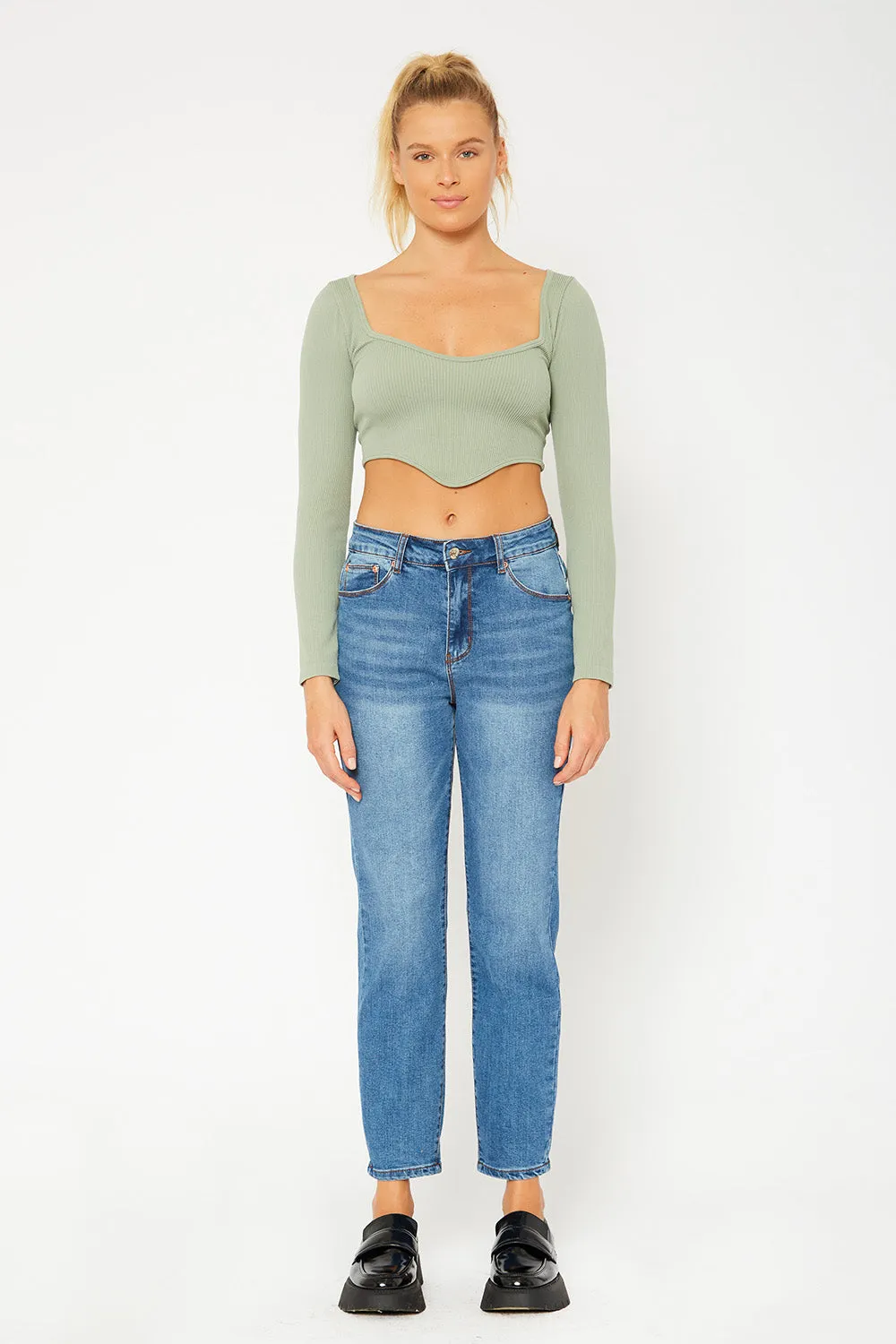 High-rise medium blue denim