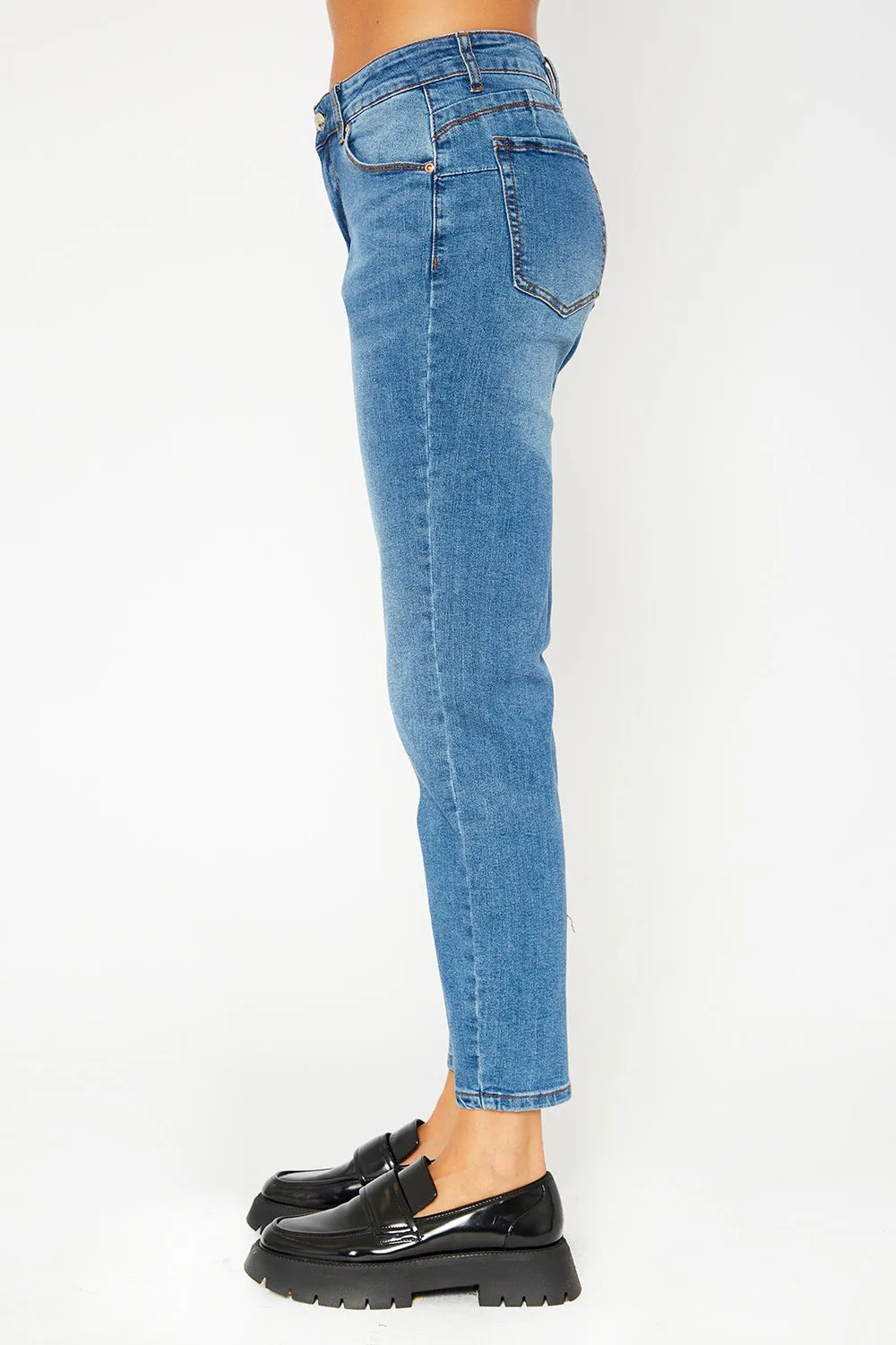 High-rise medium blue denim