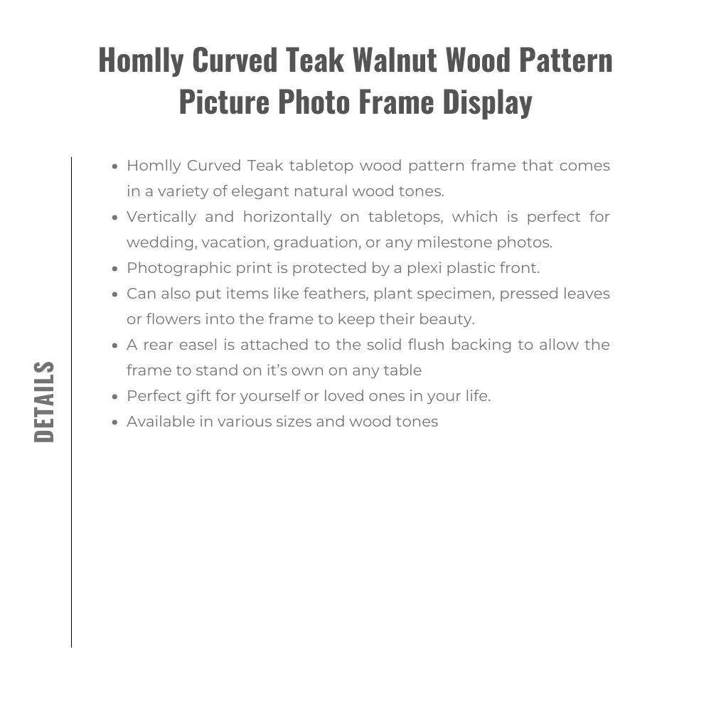 Homlly Curved Teak Walnut Wood Pattern Picture Photo Frame Display