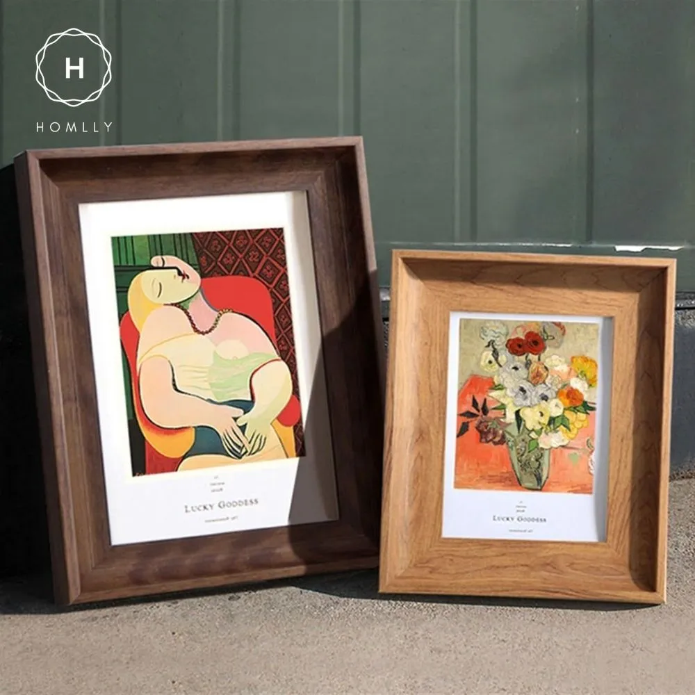 Homlly Curved Teak Walnut Wood Pattern Picture Photo Frame Display