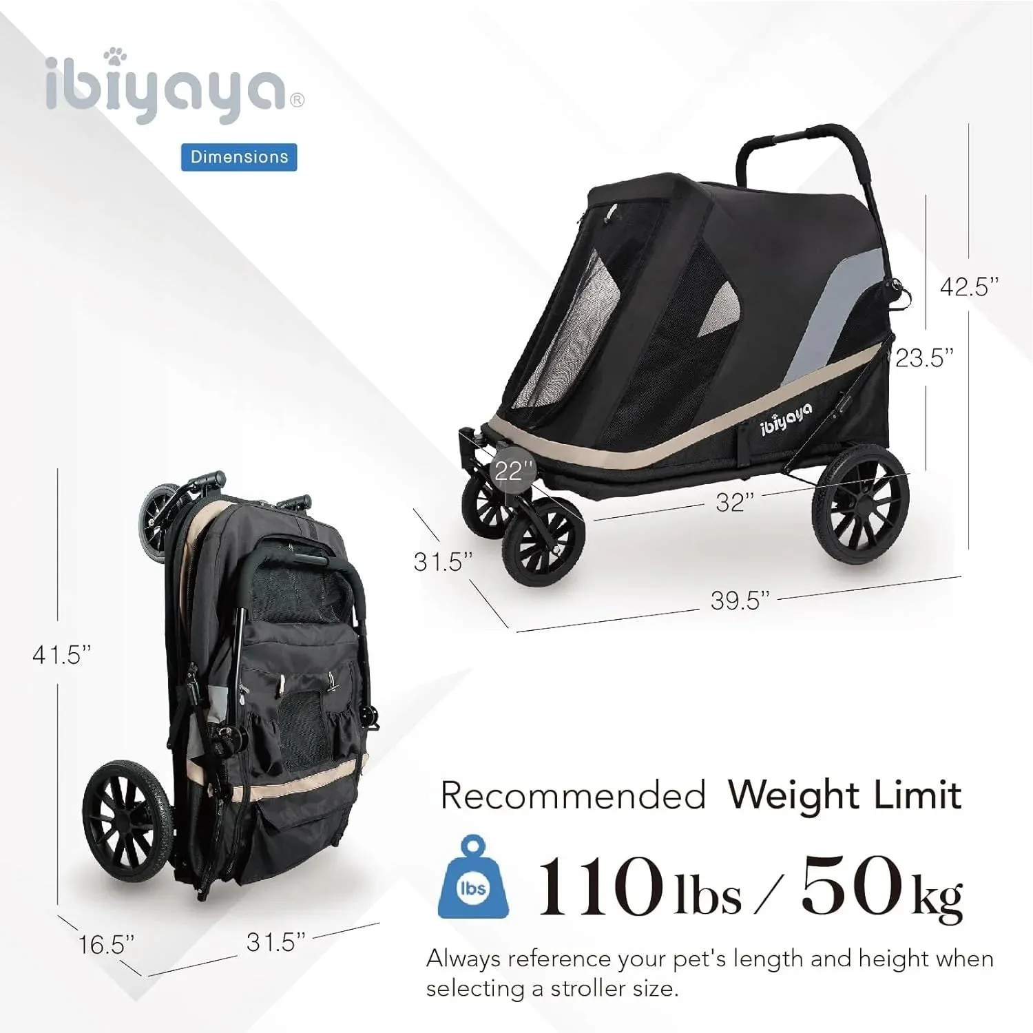 Ibiyaya Grand Cruiser Large Dog Stroller |   Included Supportive Cushion