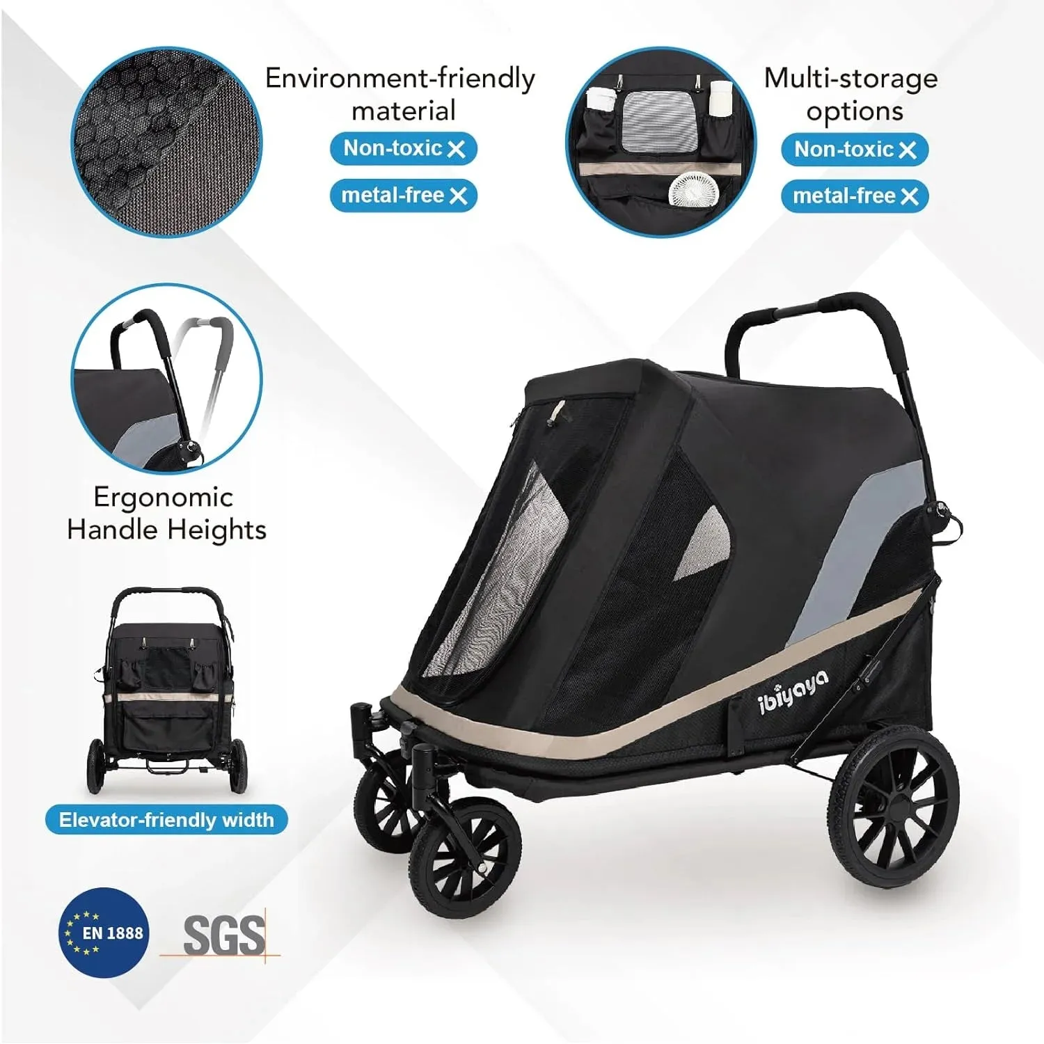 Ibiyaya Grand Cruiser Large Dog Stroller |   Included Supportive Cushion