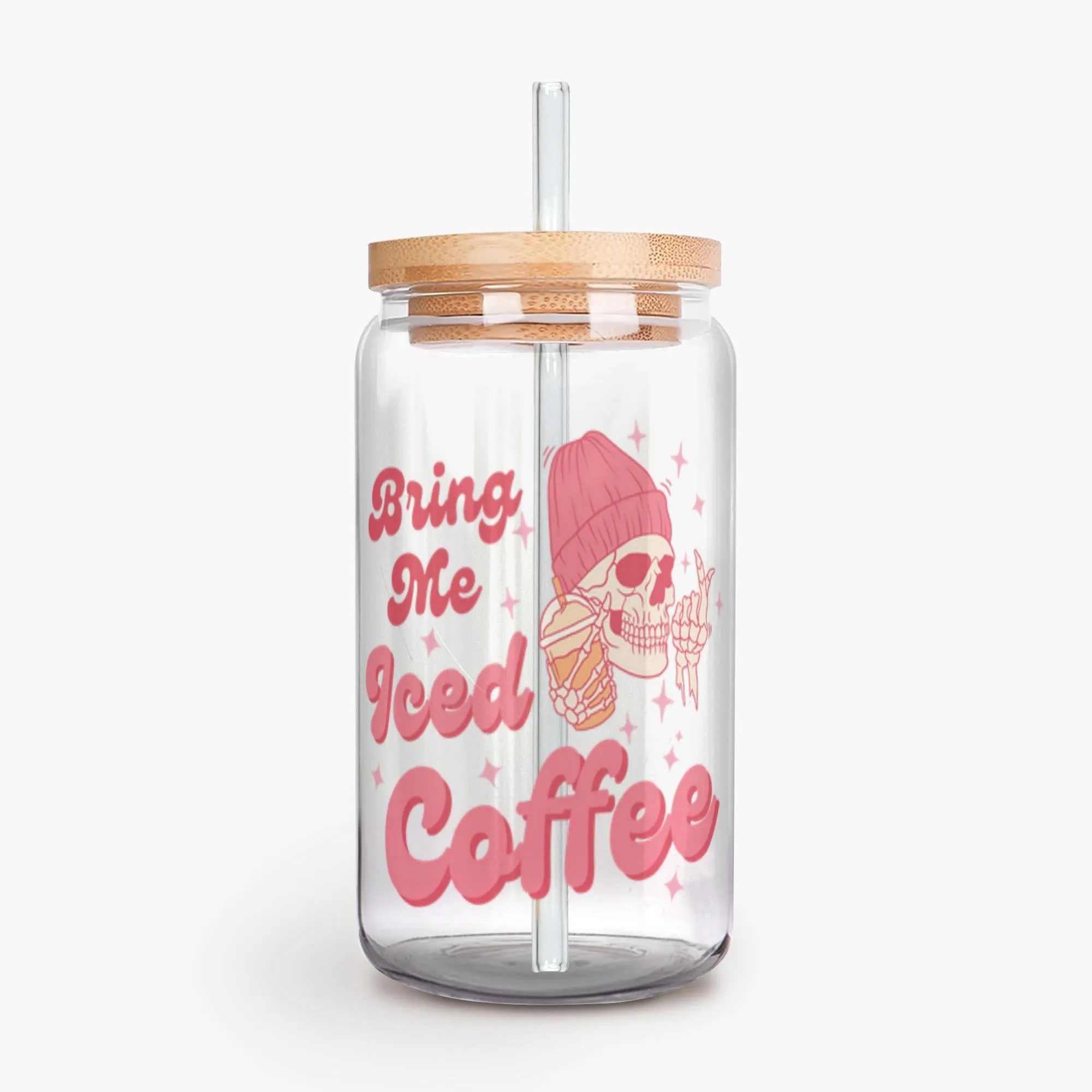 Iced Coffee Glass, Bring Me Iced Coffee, Gift for Coffee Lover, Skulls, Skeleton Glass, Can Shaped Glass, Trendy Glass Cup