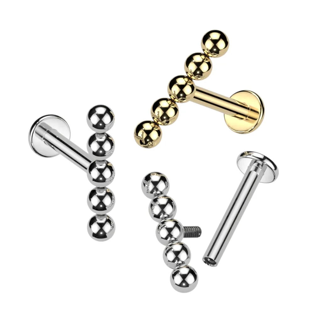 Implant Grade Titanium Gold PVD 5 Bead Internally Threaded Flat Back Labret
