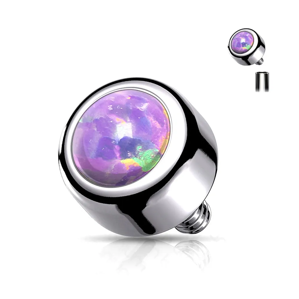Implant Grade Titanium Internally Threaded Bezel Set Fire Opal Part