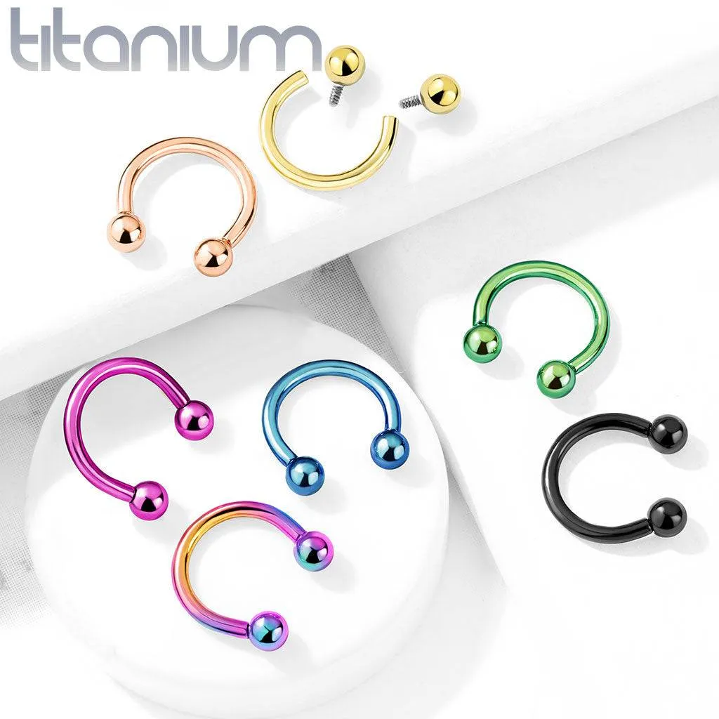 Implant Grade Titanium Internally Threaded Purple PVD Horseshoe Circular Barbell