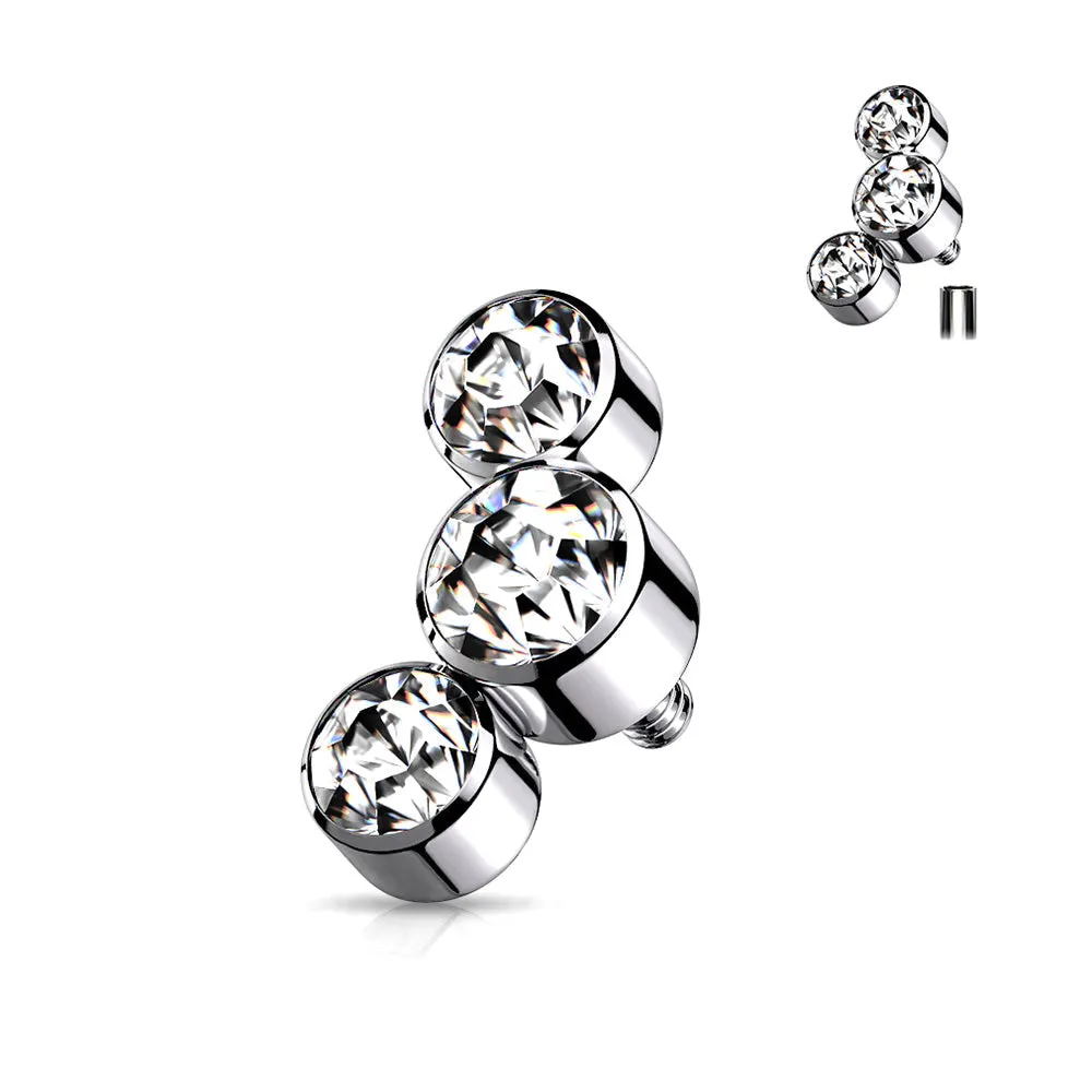 Implant Grade Titanium Internally Threaded Triple Swarovski Crystal Sparkle Top Part