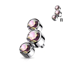 Implant Grade Titanium Internally Threaded Triple Swarovski Crystal Sparkle Top Part