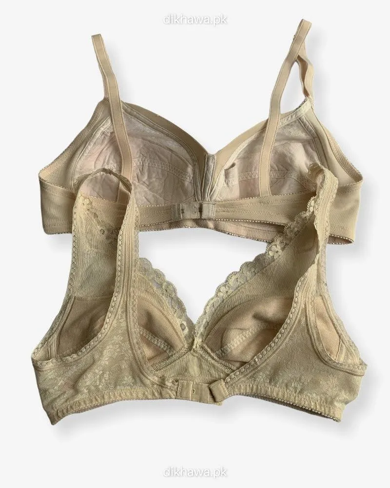 Imported Stocklot Branded  Cotton Pushup Bra - Non Wired Bra  -  Non Padded Bra - Pack of 2