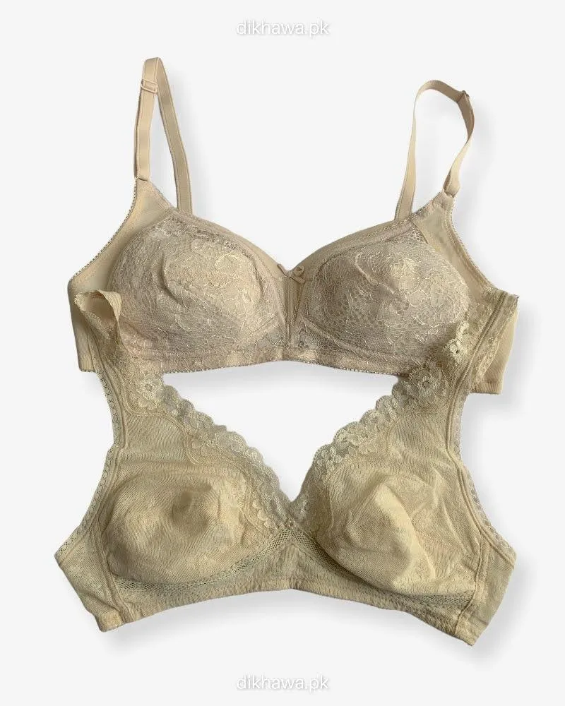 Imported Stocklot Branded  Cotton Pushup Bra - Non Wired Bra  -  Non Padded Bra - Pack of 2