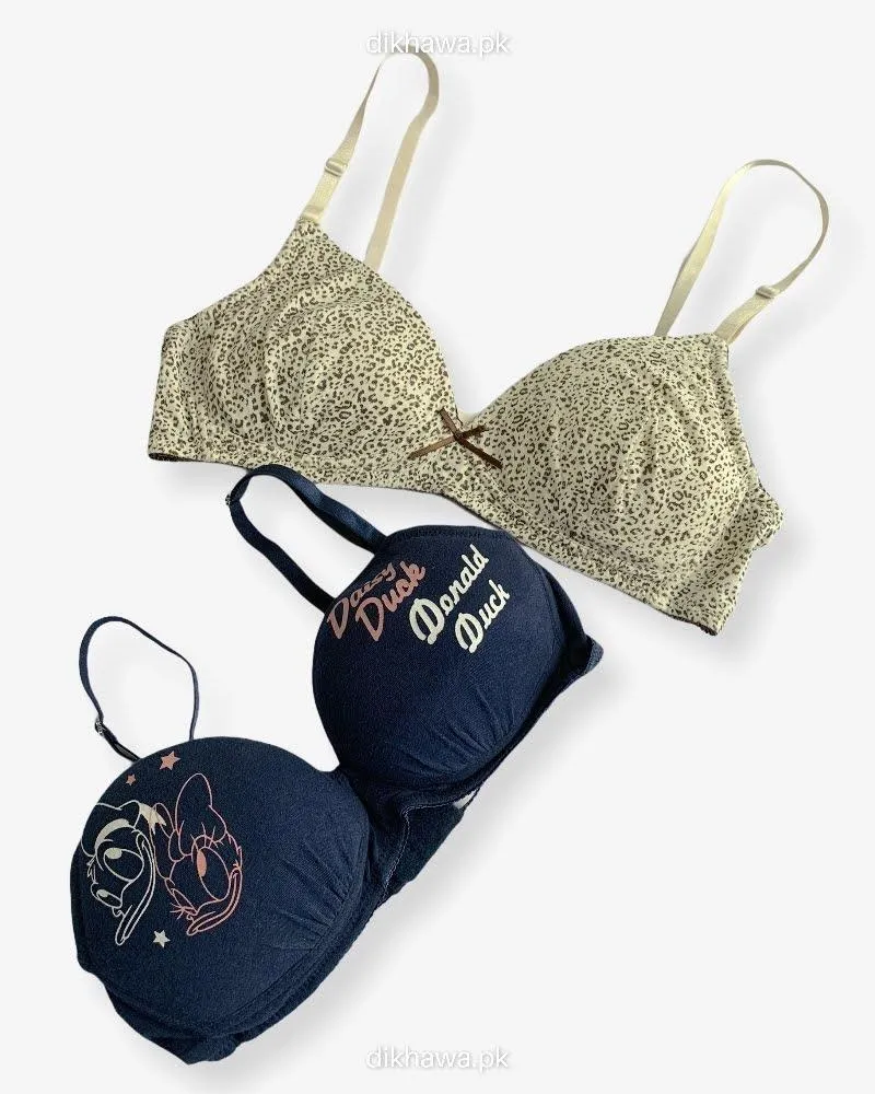 Imported Stocklot Branded  Cotton Pushup Bra - Non Wired Bra  -  Non Padded Bra - Pack of 2
