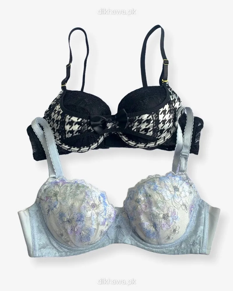 Imported Stocklot Branded  Net Pushup Bra - Underwired Bra  - Padded Bra - Pack of 2
