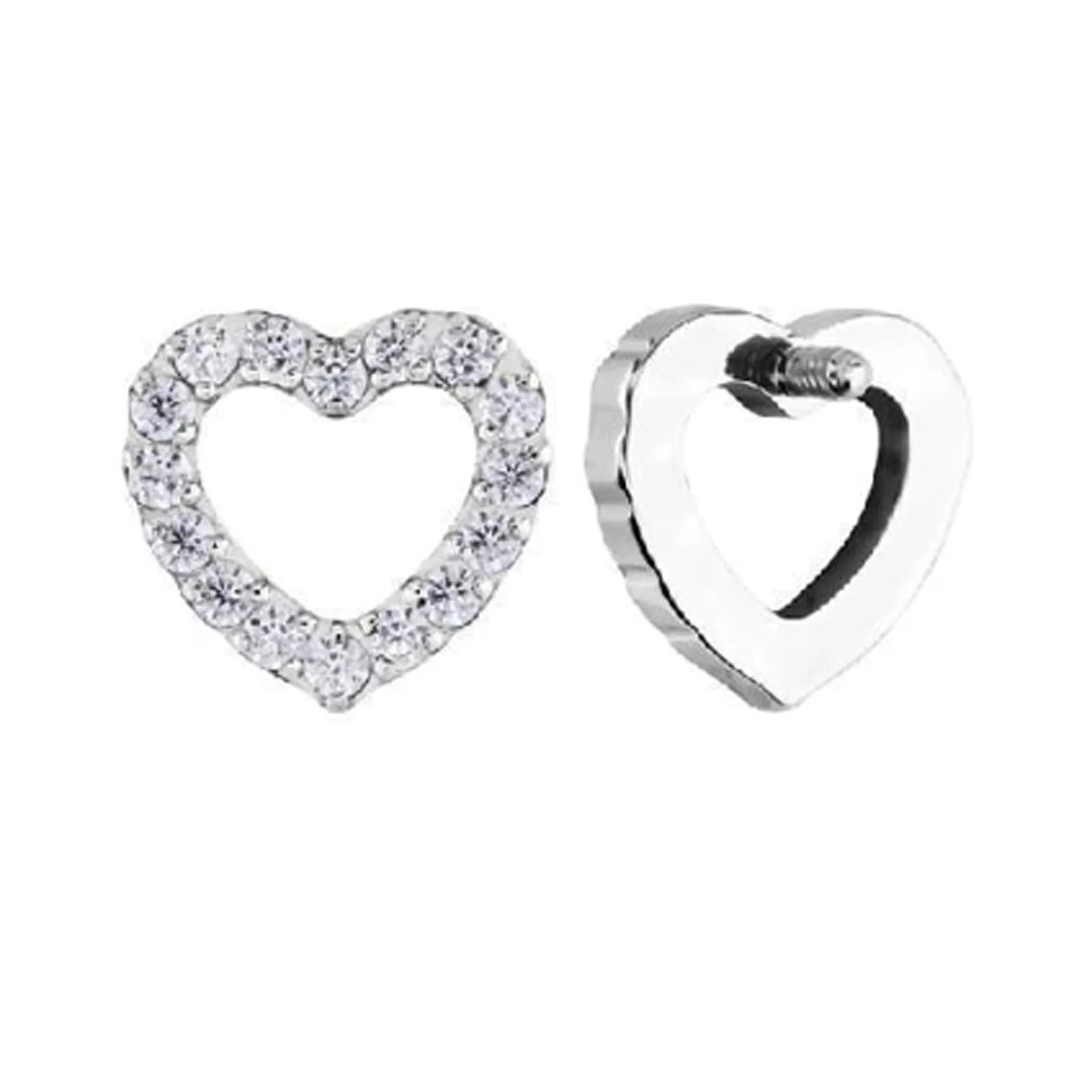 Internally Threaded Hollow CZ heart Titanium Flatback Piercing