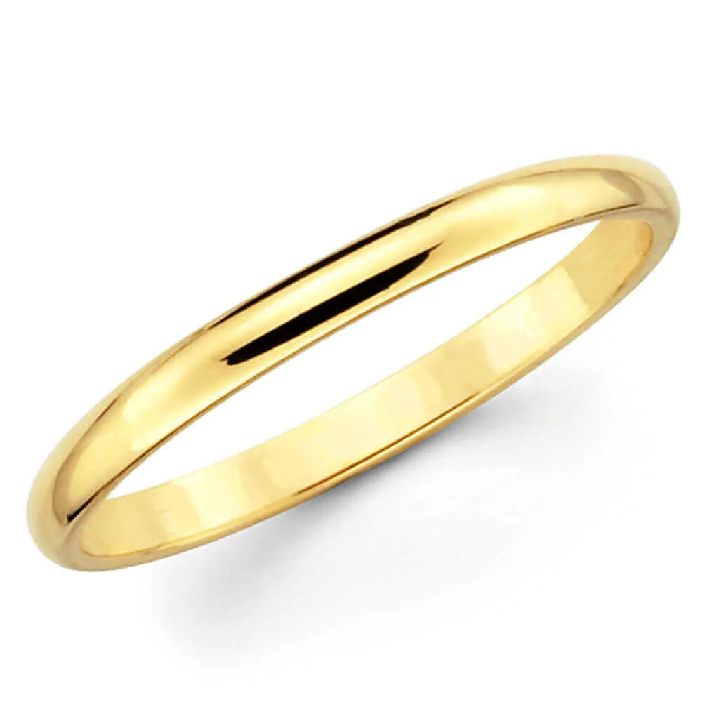 JewelMore Men's 10K or 14K Rose, White or Yellow Gold 2MM Comfortable Classic Plain Wedding Band