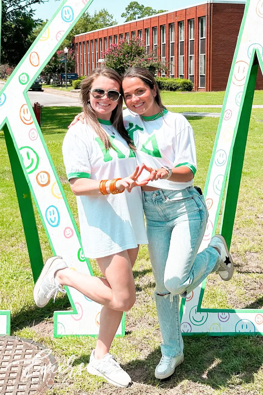 Kappa Delta Green Letter Ringer Tee