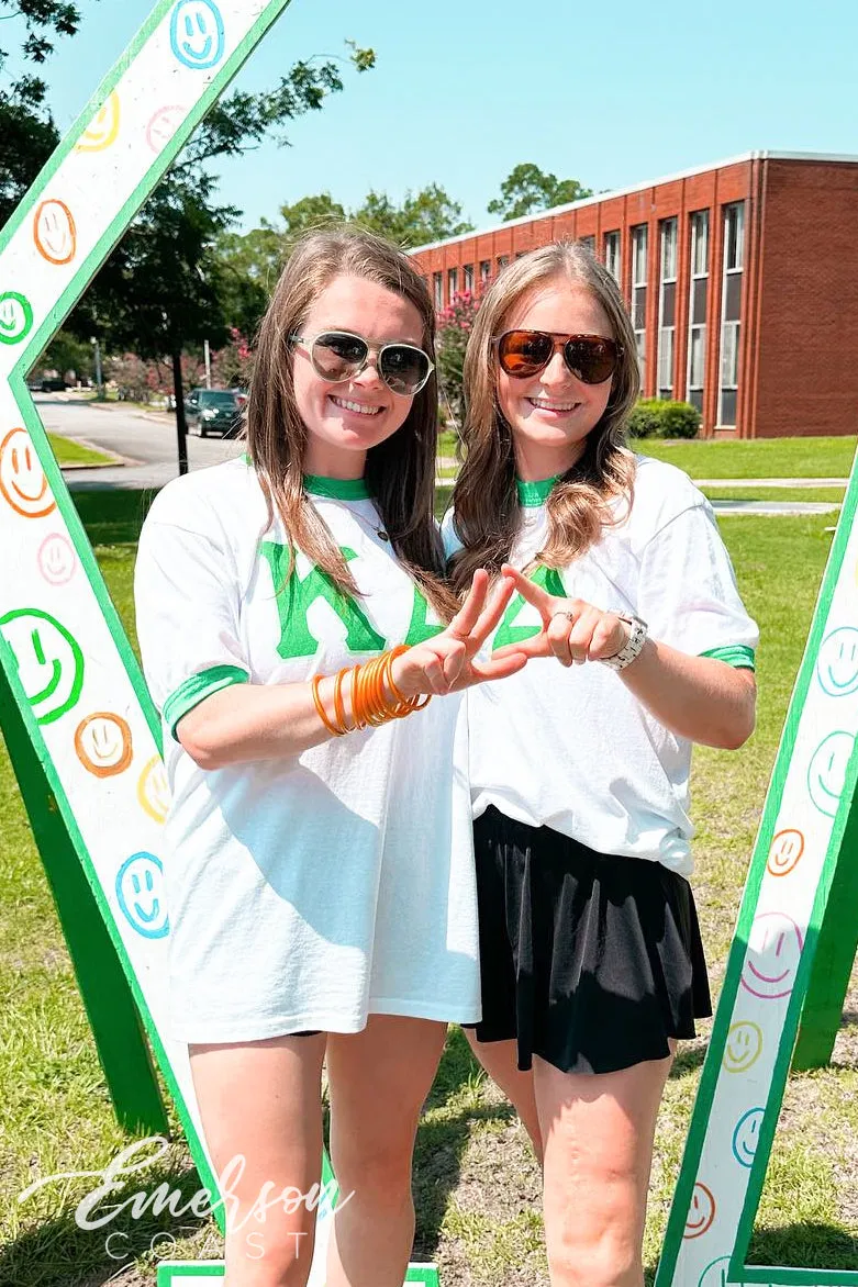 Kappa Delta Green Letter Ringer Tee