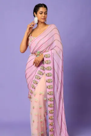KEEPING MY TABS - BLUSH PINK PRE-STITCHED SAREE SET
