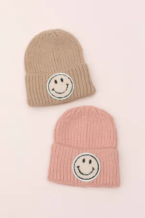 Kids Smile Knit Beanies: Blush