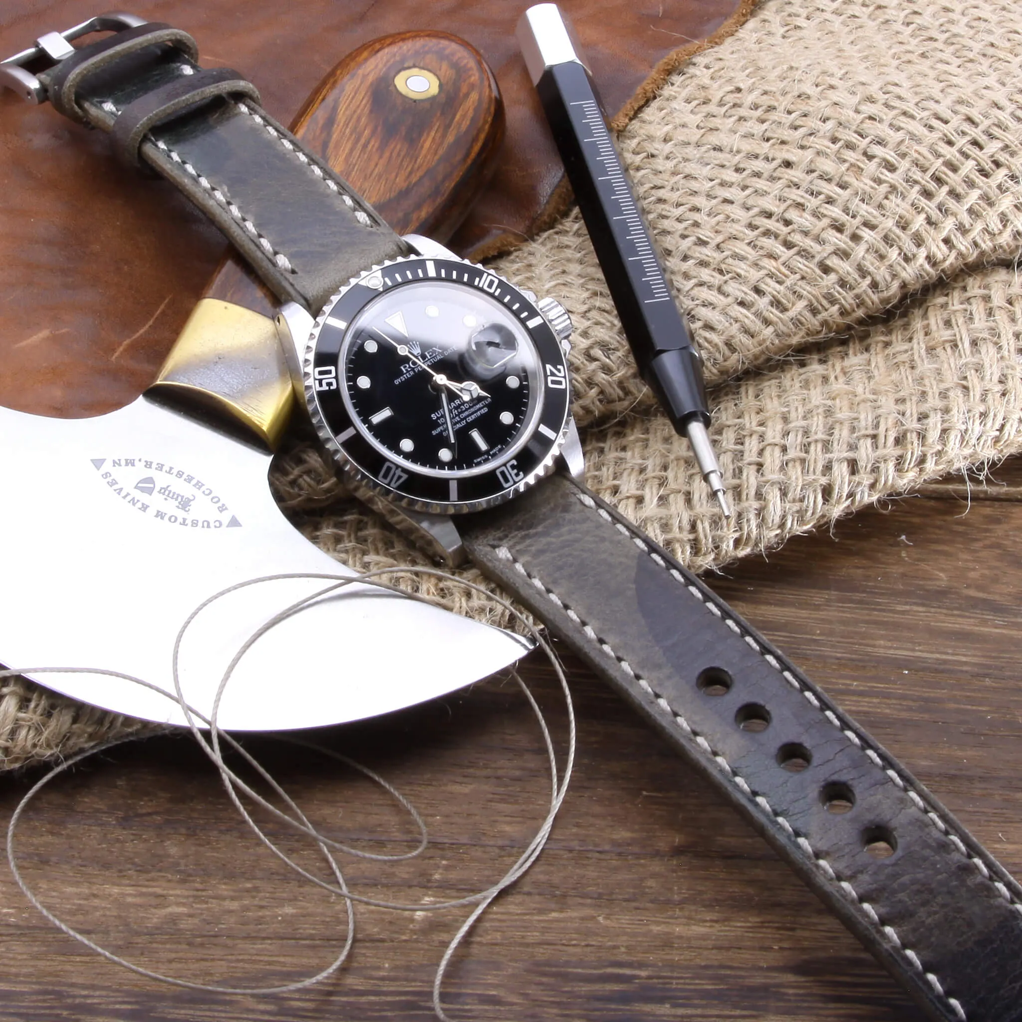 Leather Watch Strap, Military 107  | Full Stitch