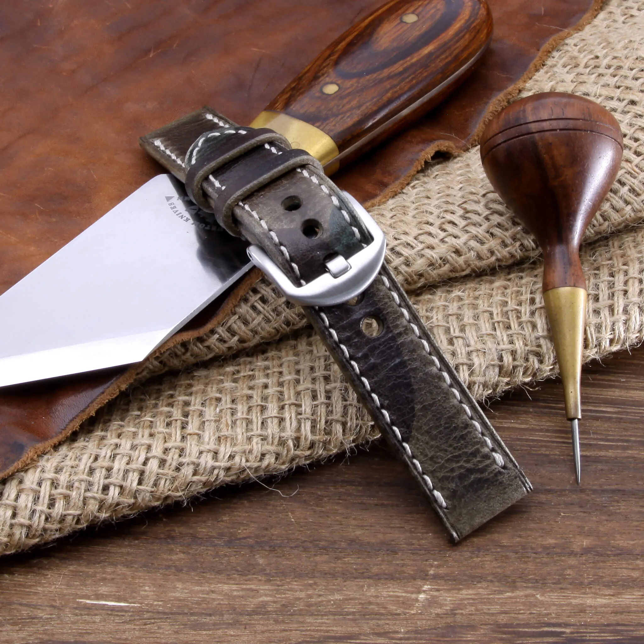 Leather Watch Strap, Military 107  | Full Stitch