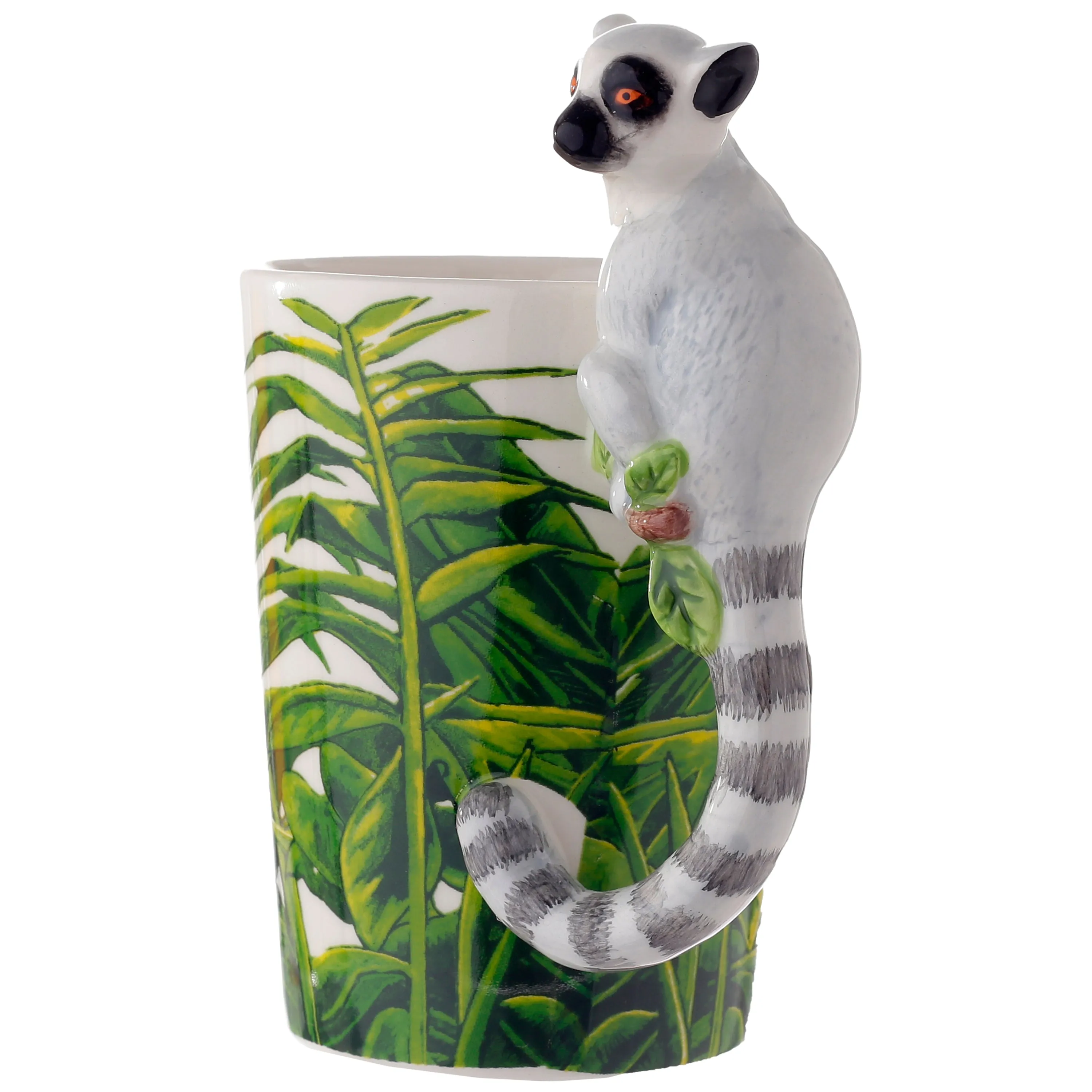 Lemur with Jungle Decal Ceramic Shaped Handle Mug