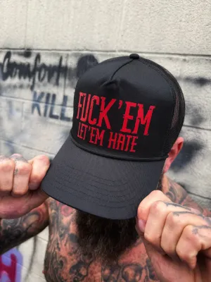 LET ‘EM HATE RED CURVED BILL BLACK HAT
