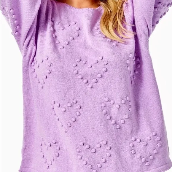 Lilly Pulitzer Kippa Heart Textured Sweater in Purple Iris Size Small