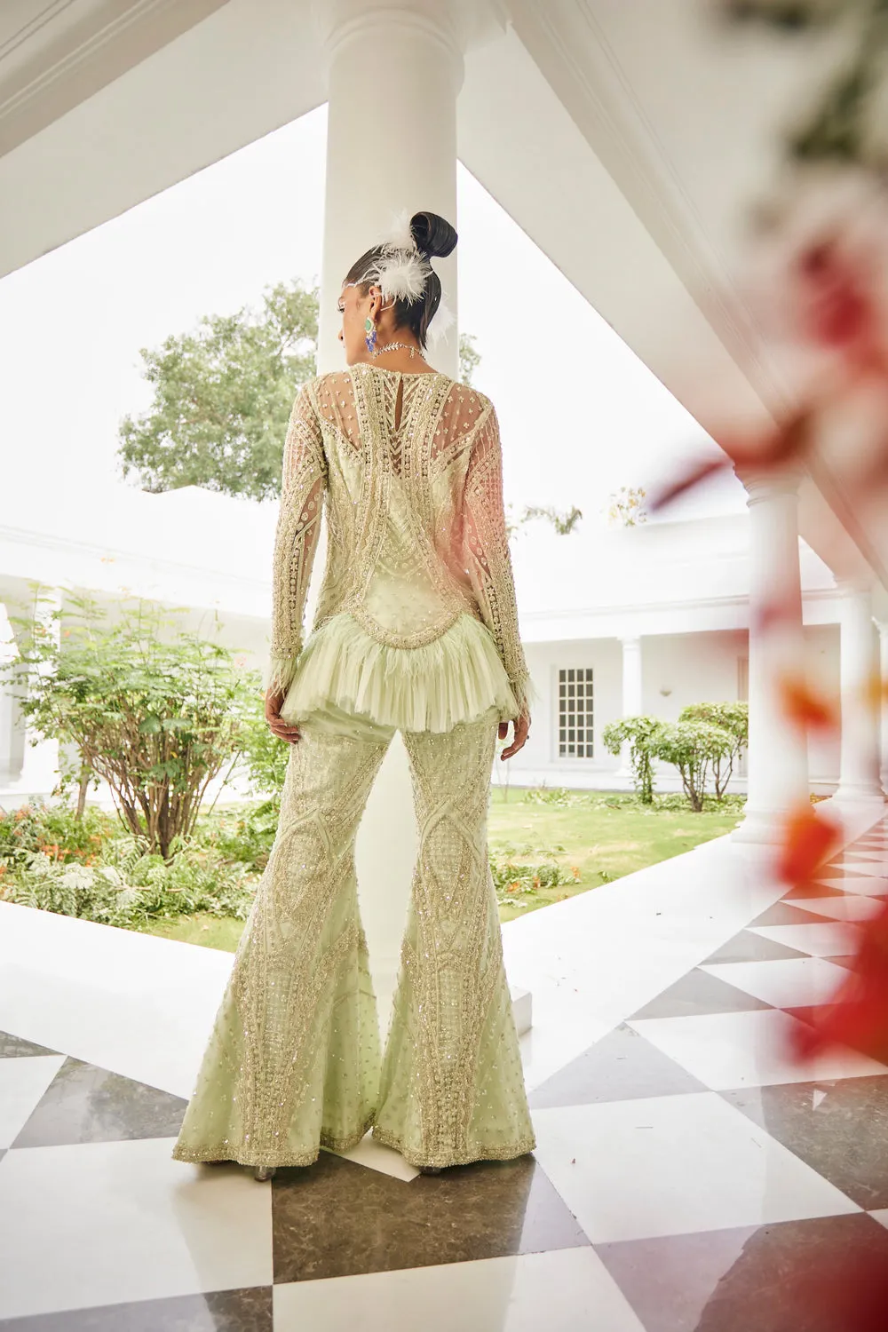 Lime Cream Kurta & Sharara Coord Set