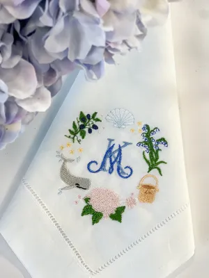 Linen Hemstitched Dinner Napkin with Custom Crest