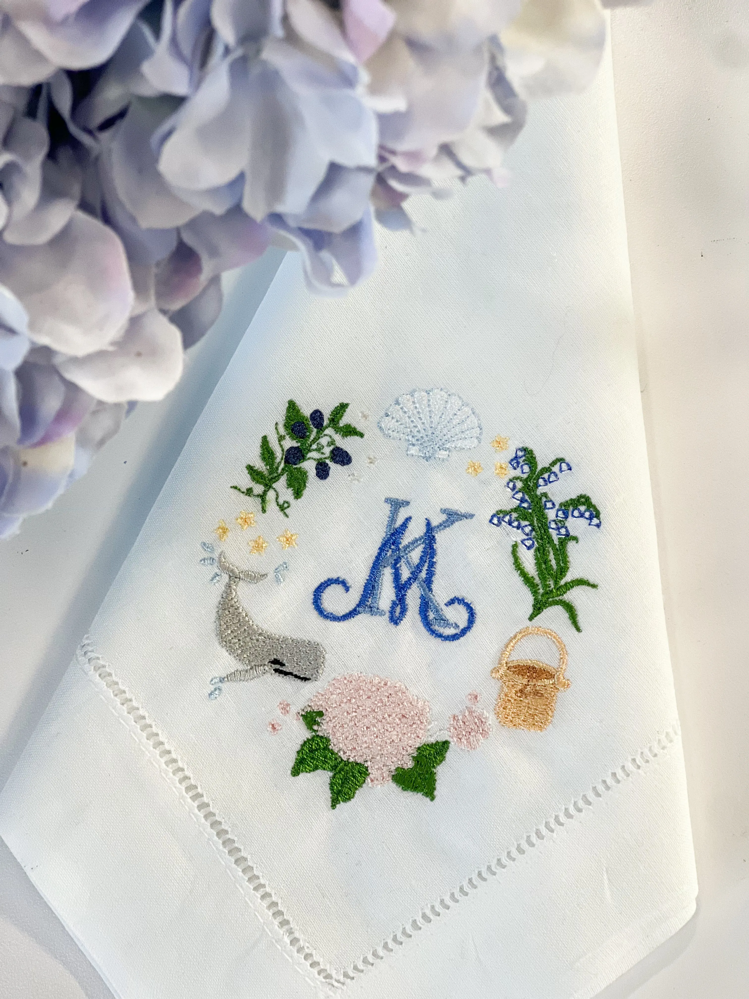Linen Hemstitched Dinner Napkin with Custom Crest