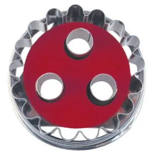 Linzer Cookie Cutter with Ejector Round Crinkled with 3 Circles in Middle 4.8cm