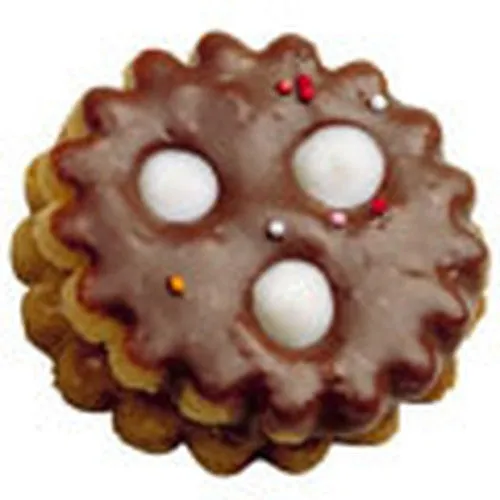 Linzer Cookie Cutter with Ejector Round Crinkled with 3 Circles in Middle 4.8cm