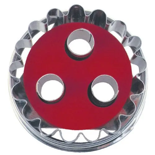 Linzer Cookie Cutter with Ejector Round Crinkled with 3 Circles in Middle 4.8cm