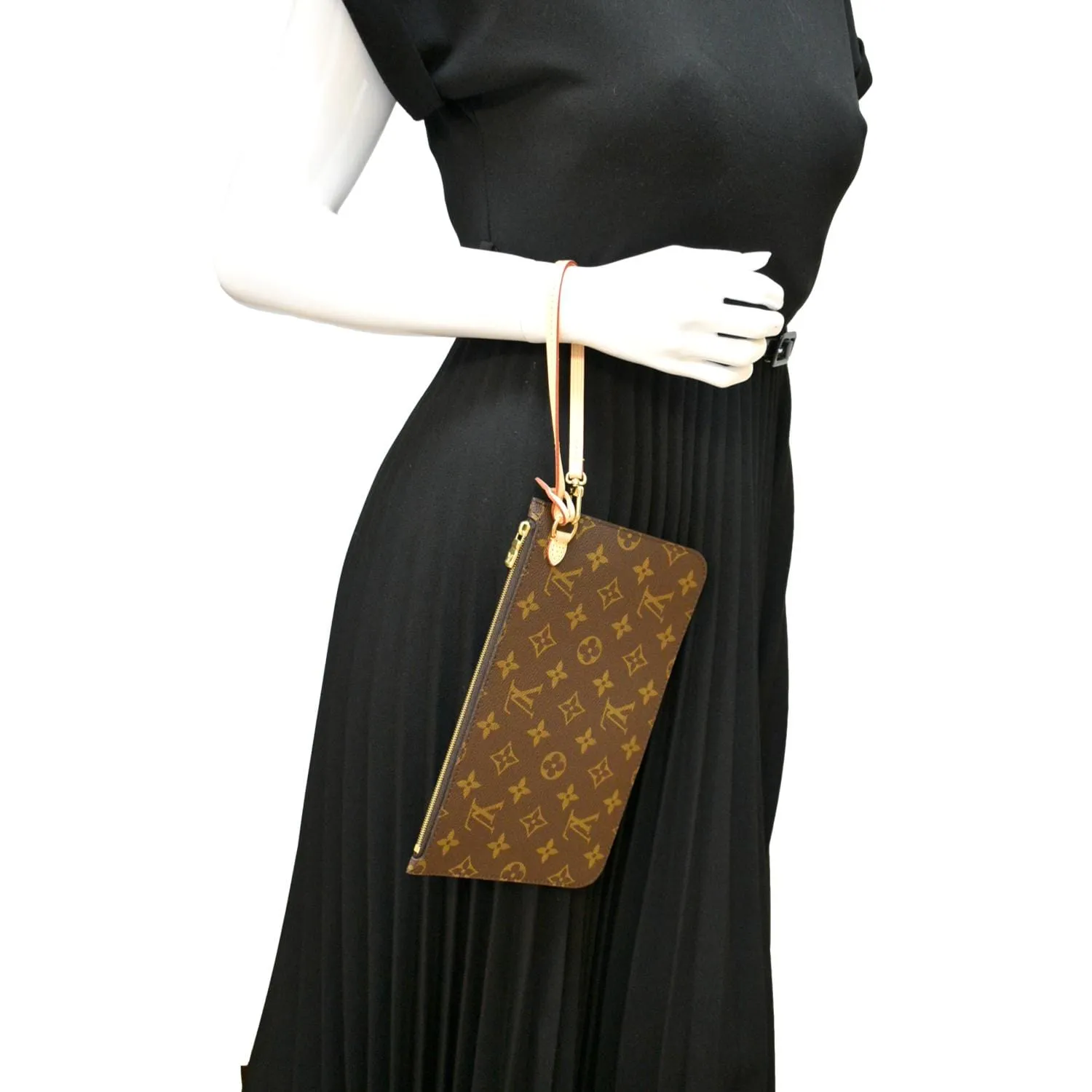 LOUIS VUITTON  Neverfull Monogram Canvas Pochette Wristlet Pouch Brown