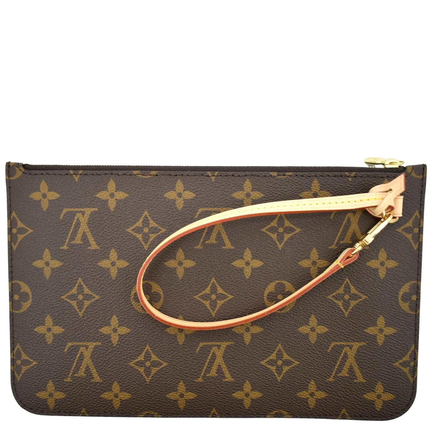 LOUIS VUITTON  Neverfull Monogram Canvas Pochette Wristlet Pouch Brown