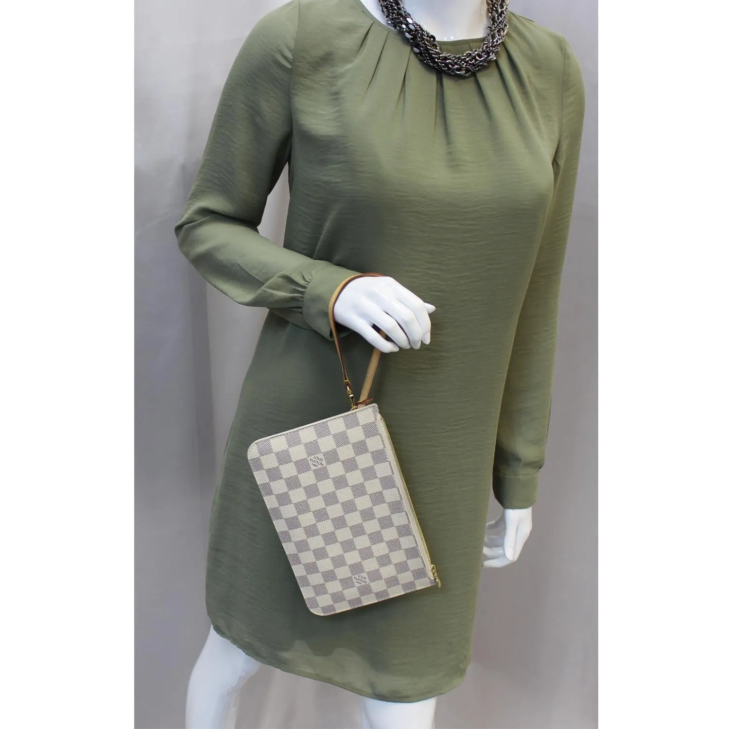 LOUIS VUITTON Pochette Wristlet Pouch Neverfull MM Damier Azur
