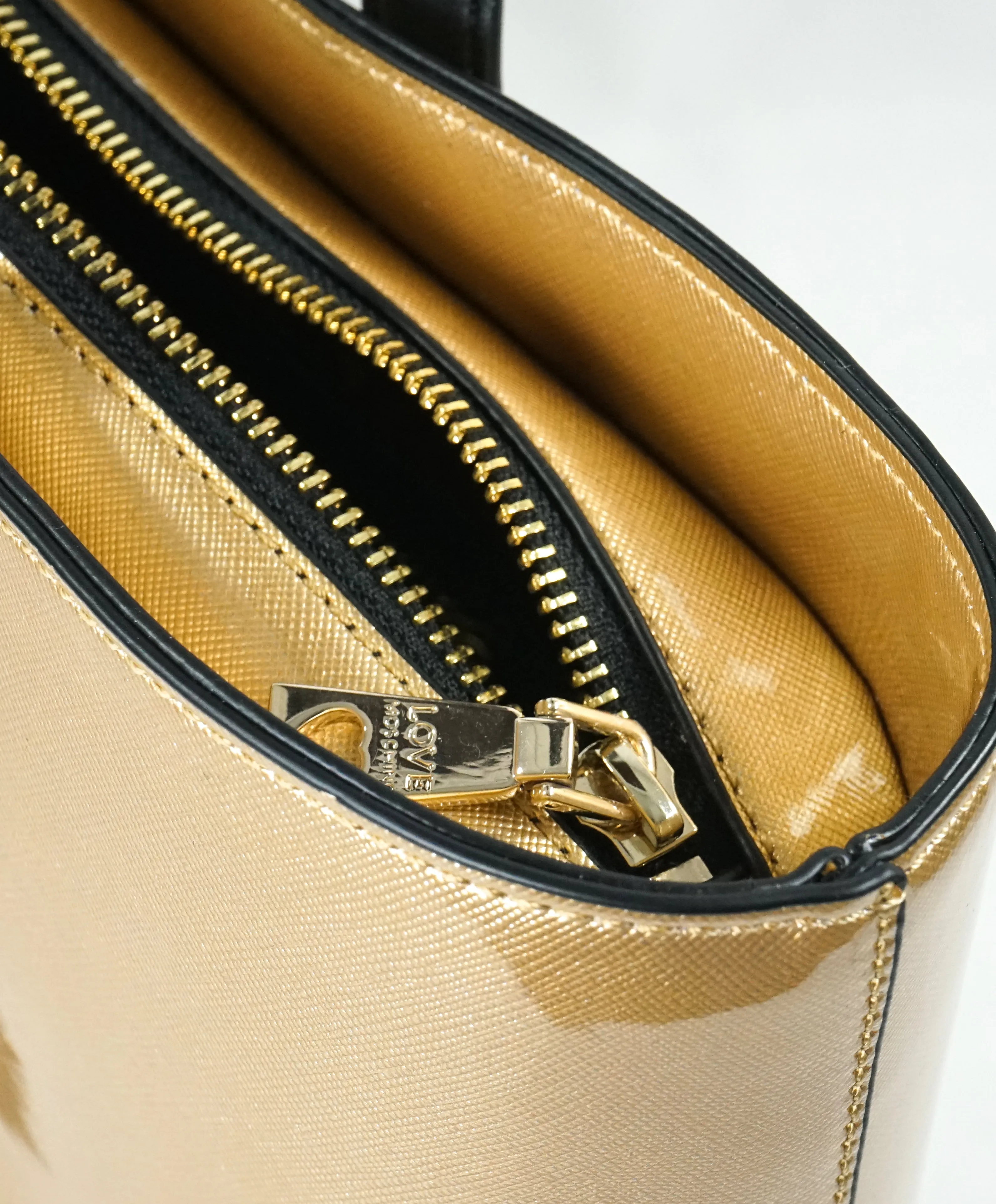 LOVE MOSCHINO - Metallic “Love Moschino” Gold Textured Logo Bag -