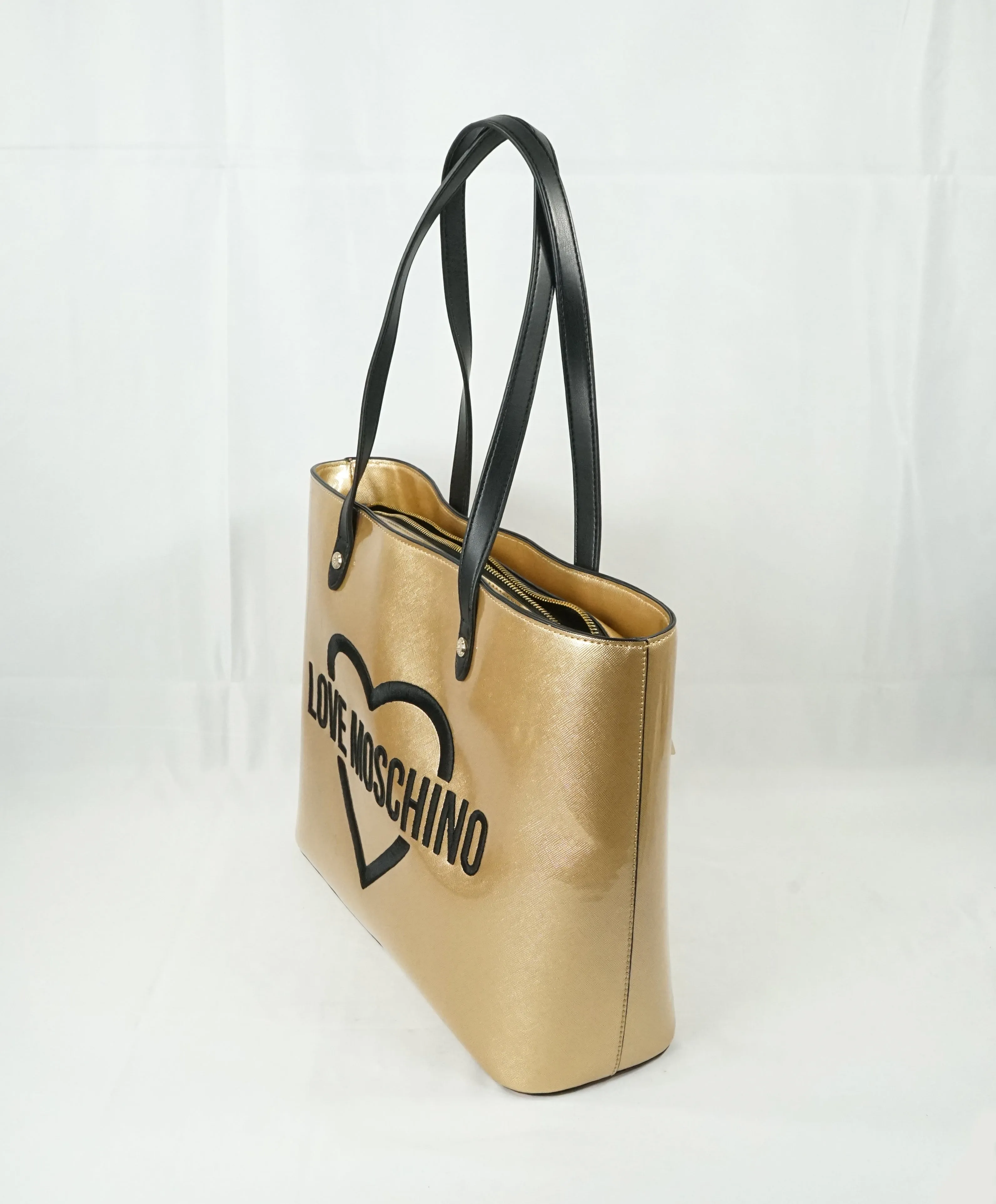 LOVE MOSCHINO - Metallic “Love Moschino” Gold Textured Logo Bag -