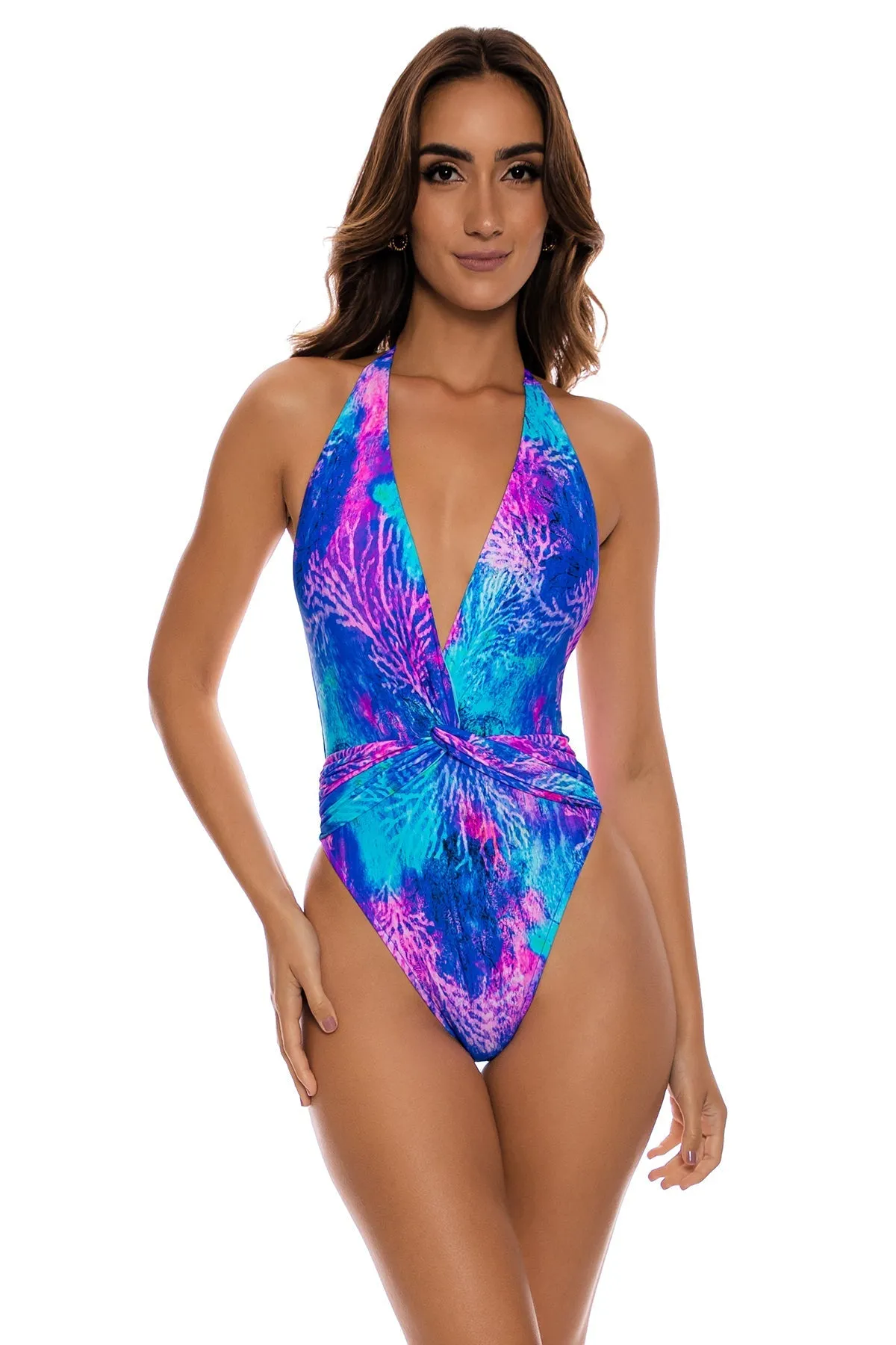 LULI REEF - Front Twist Halter One Piece